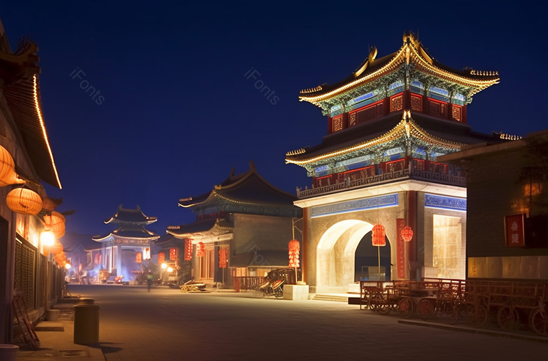 山海关古城建筑夜景风光背景,高清,摄影图,摄影图片,图片大全,摄影图免费下载